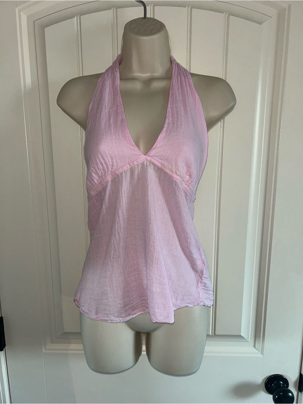 NEW Hard Tail Pale Pink Tie Halter Open Back 100% Cotton Top Sz S